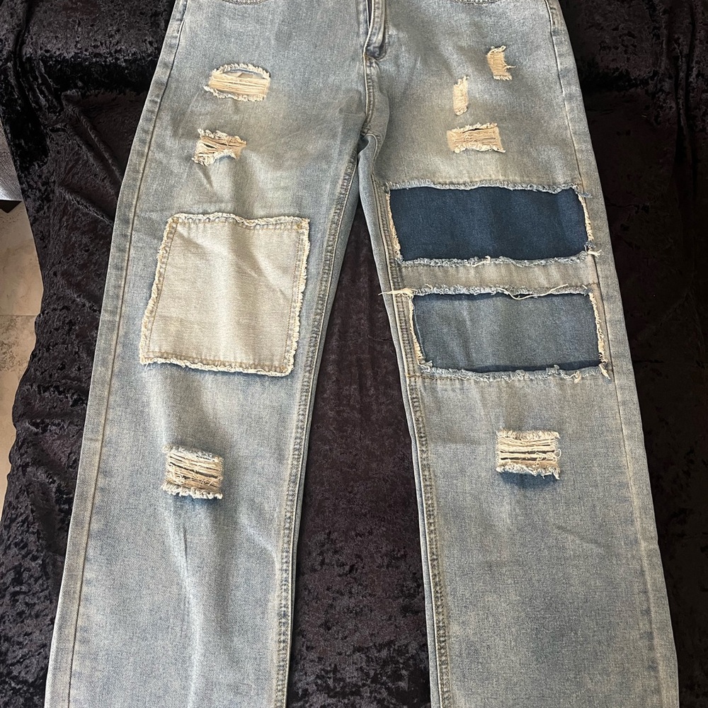Stylish Patchwork Blue Jeans For Men - image 1